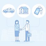 Vector illustration in trendy flat linear style - sharing economy and collaborative consumption concept and infographic design elements - peer to peer lending and renting - carsharing, coworking, coliving